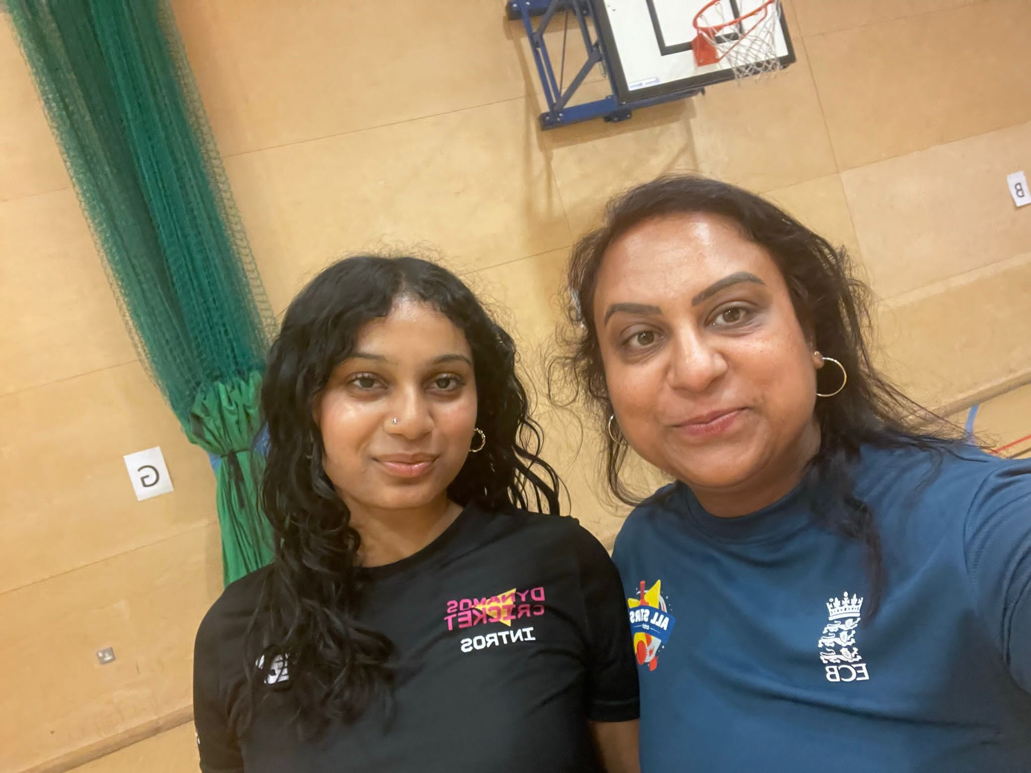 Bhavini and Shreya playing cricket together