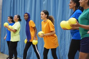 girls playing dodgeball