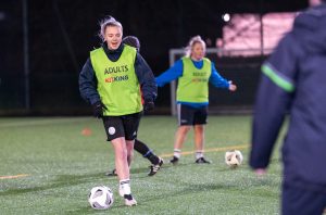 Girls playing football 