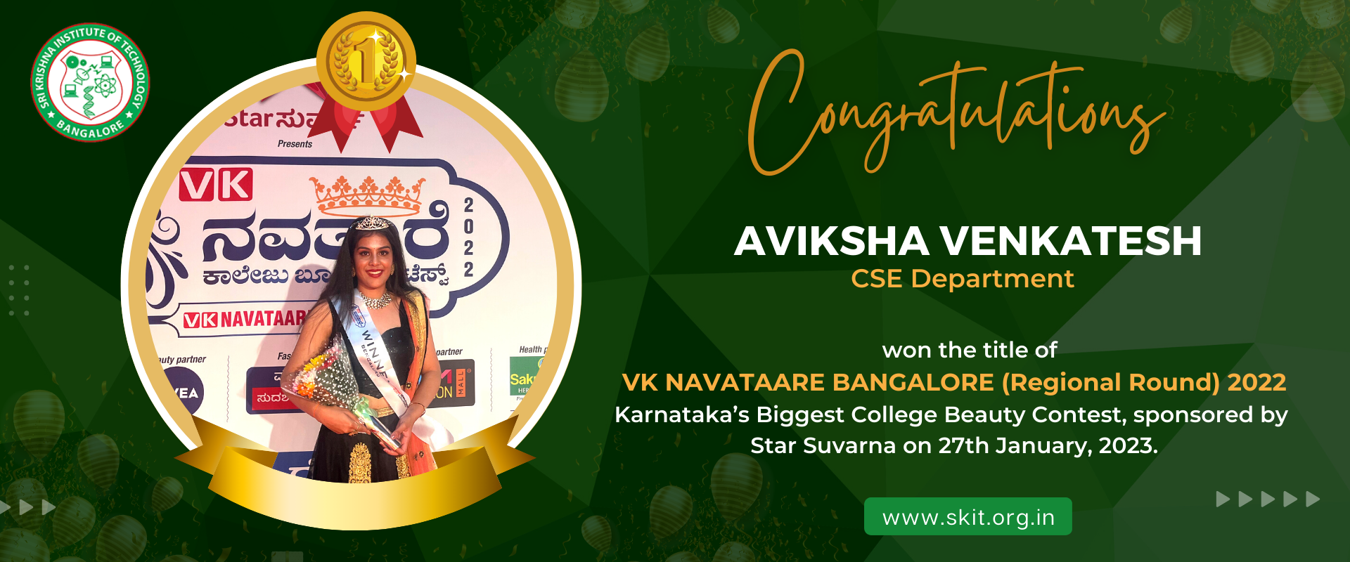 won the title of VK Navataare 2022-23 Karnataka’s Biggest College Beauty Contest