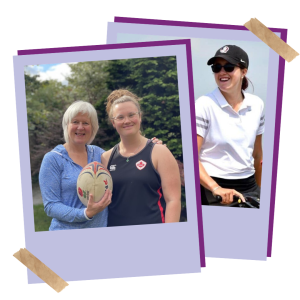 A mum and daughter playing rugby together