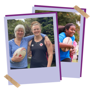 Mum and teenage daughter playing rugby together