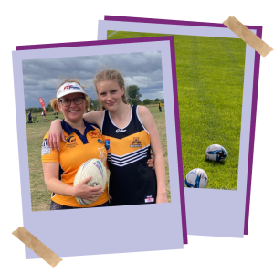 Mum and teenage daughter playing touch rugby together