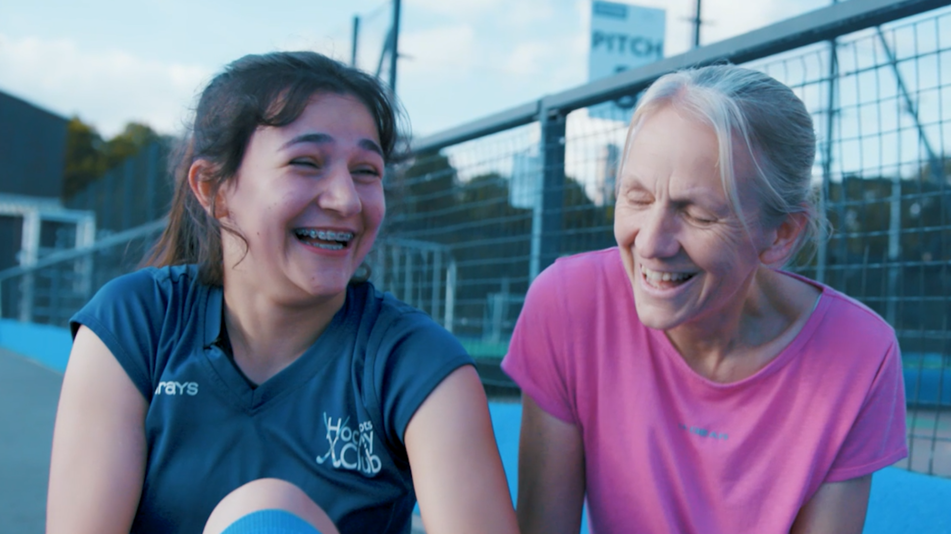 Mum Kate and daughter Hana laughing